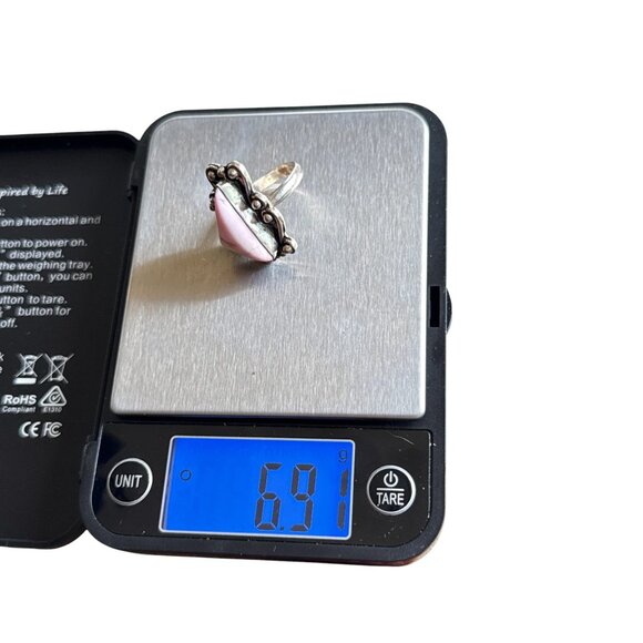 Vintage Sterling Silver Ring With Pink Triangular Stone & Ornate Details Size 6 - Picture 6 of 6